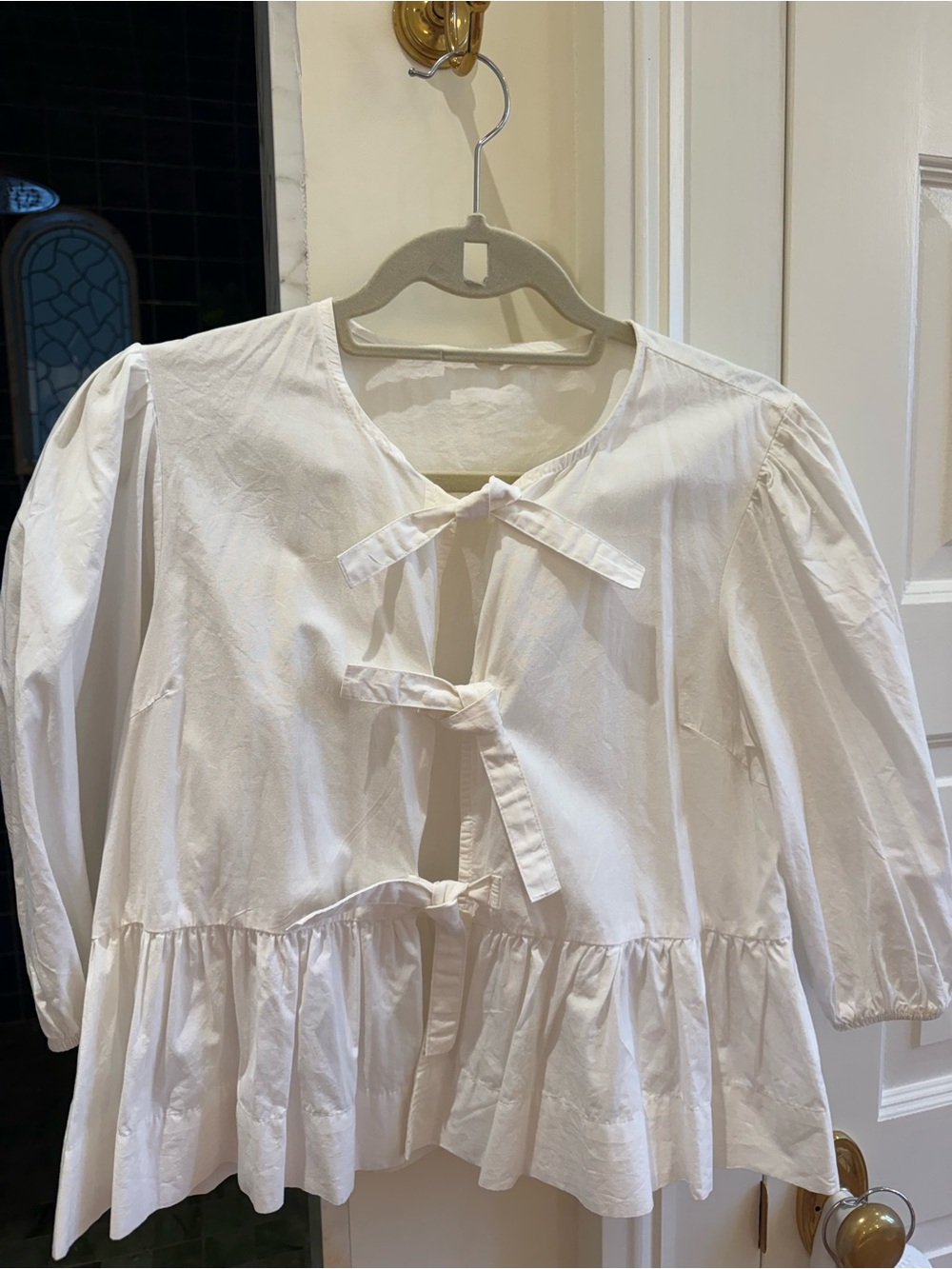 White Tie-Front Peplum Blouse